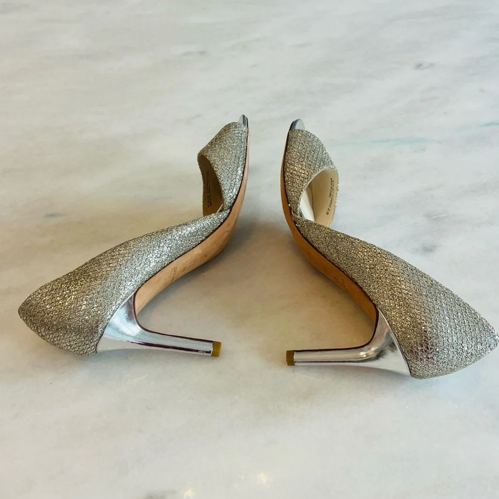 Cole Haan Gold Glitter Open-Toe Stiletto Pump